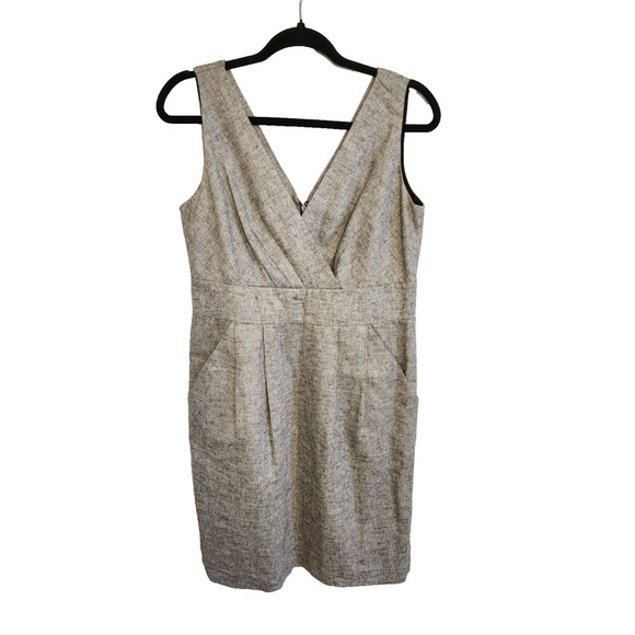 Ann Taylor Loft Womens Dress Gray Metallic Linen Blend Sz 8 Fit & Flare Pockets - Picture 1 of 11